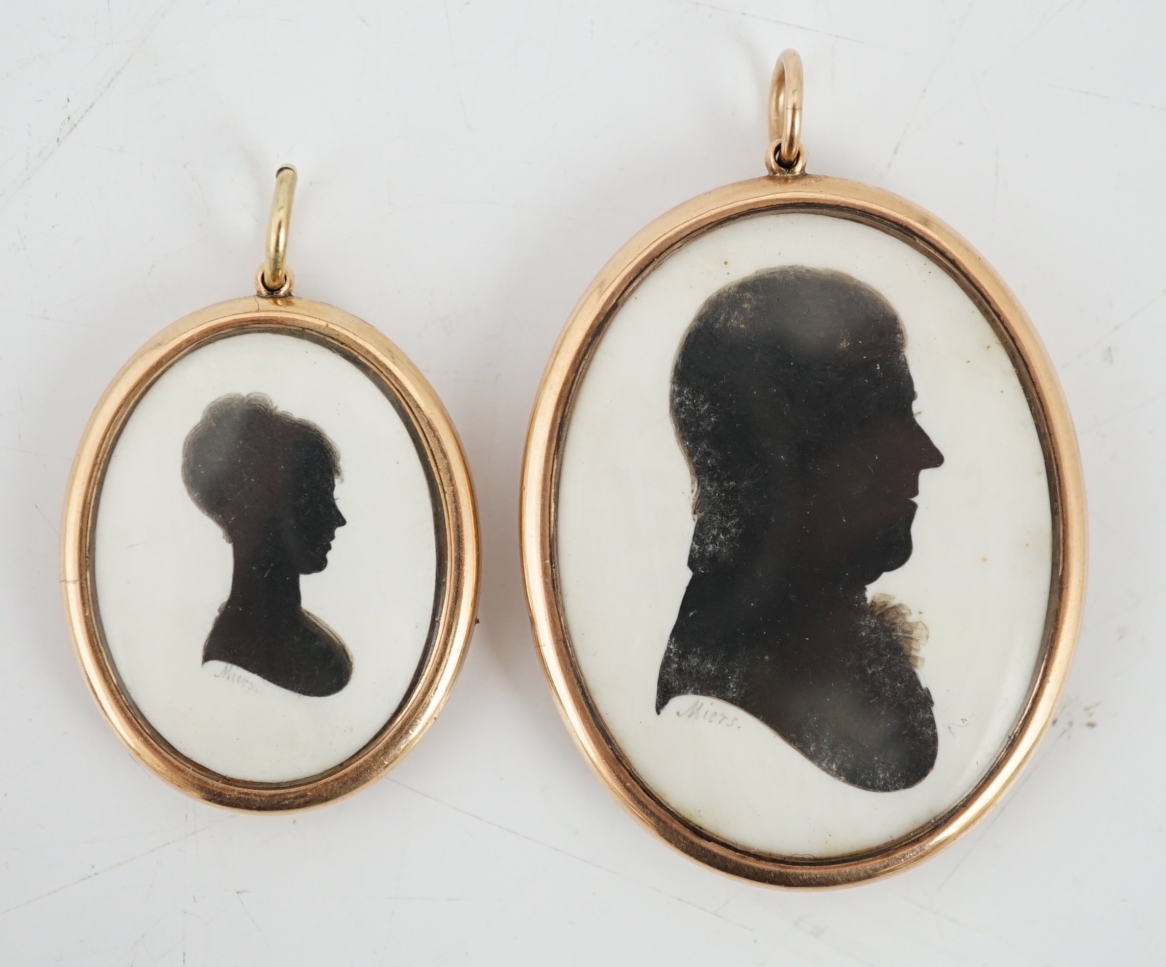 John Miers (1756-1821), Silhouettes of a lady and gentleman, painted plaster